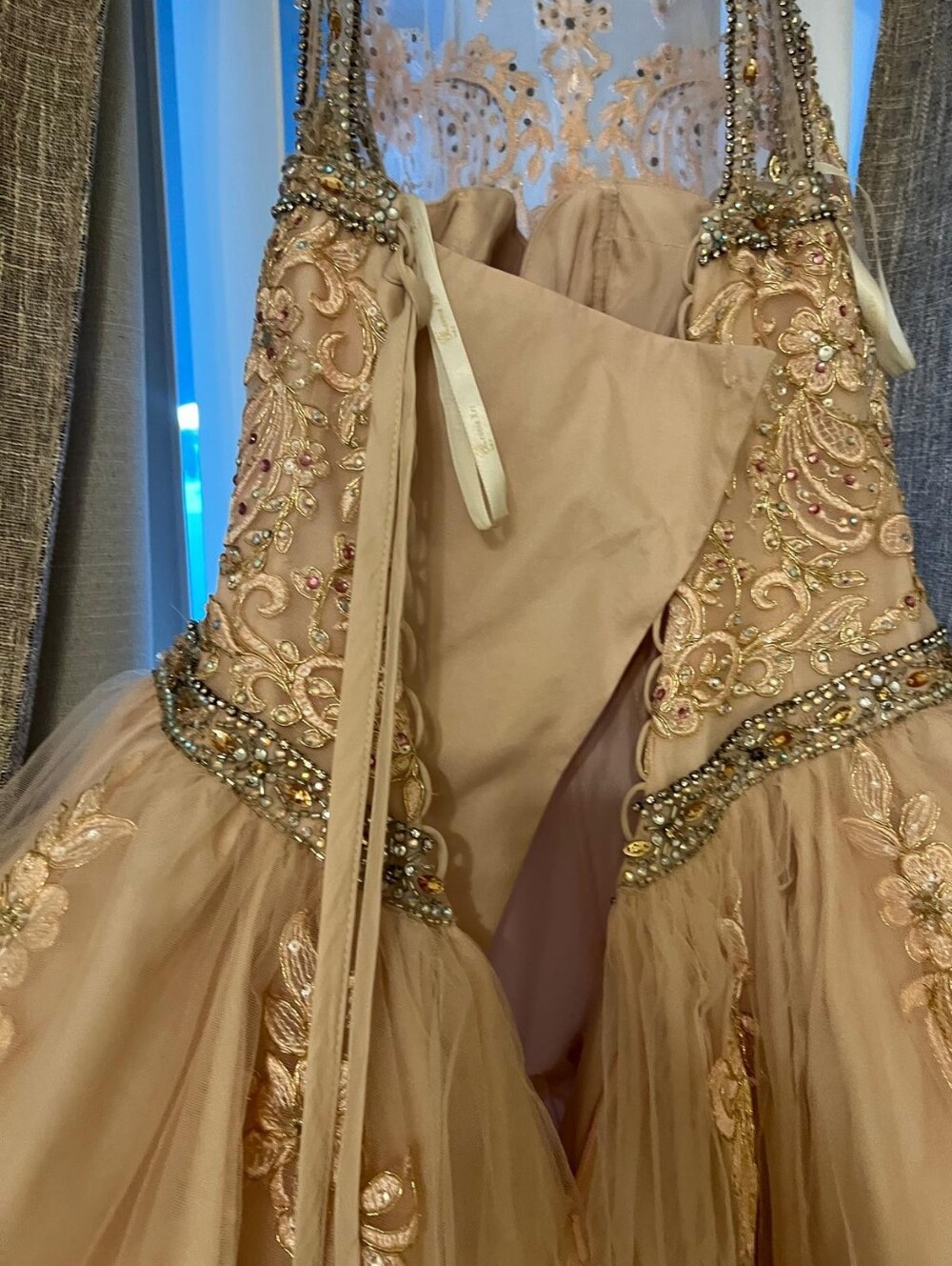 Blush Pink Ball Gown with Embroidered Bodice - Picture 9 of 16